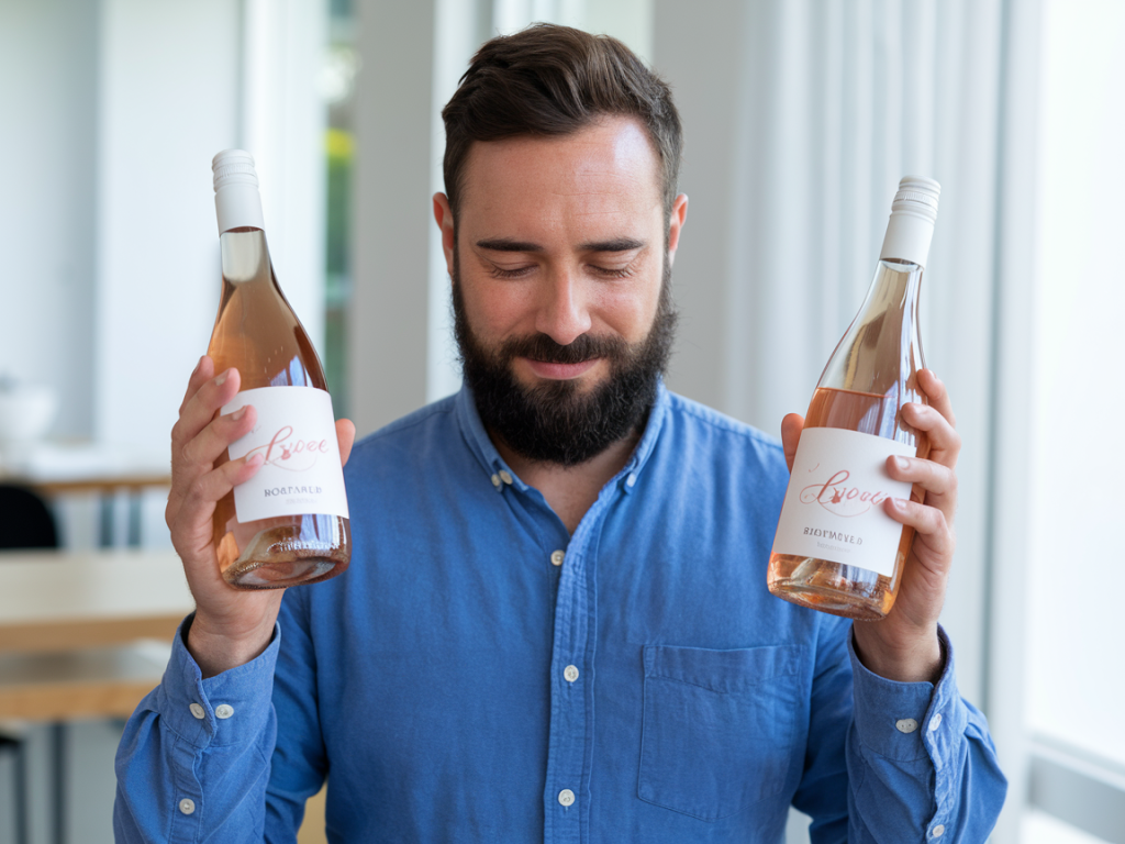 Pessoa escolhendo um bom vinho rosé barato entre garrafas