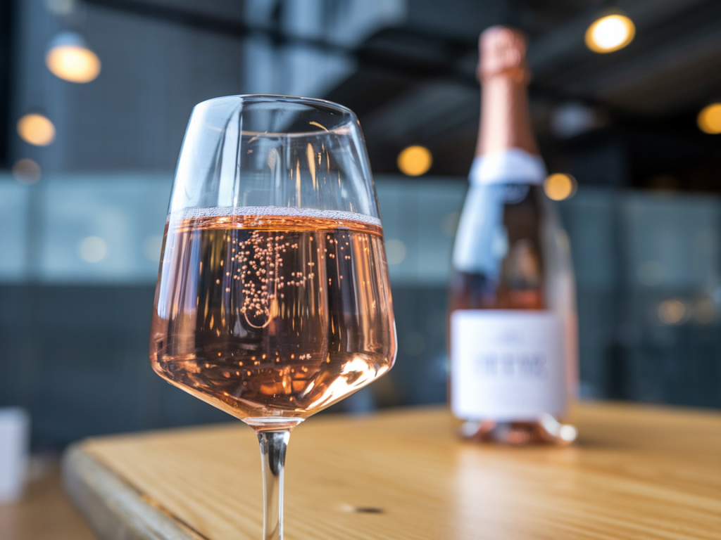 Vinho rosé gaseificado em taça