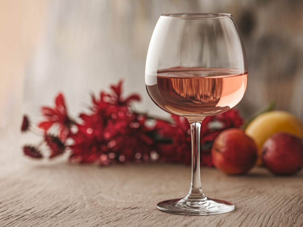 Taça de vinho rosé sem álcool sendo servida