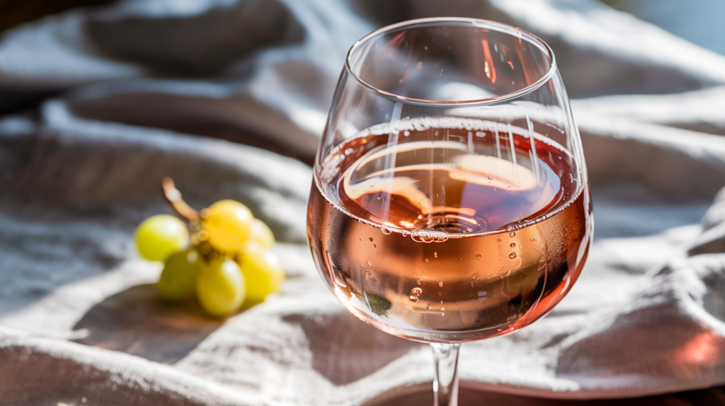 Taça de vinho moscatel rosé em fundo elegante