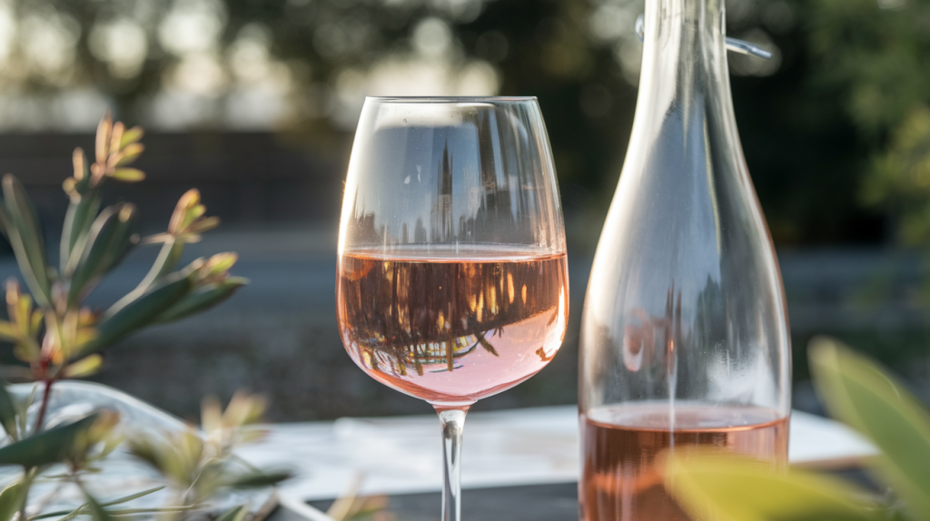 Vinho rosé barato servido em taça ao ar livre