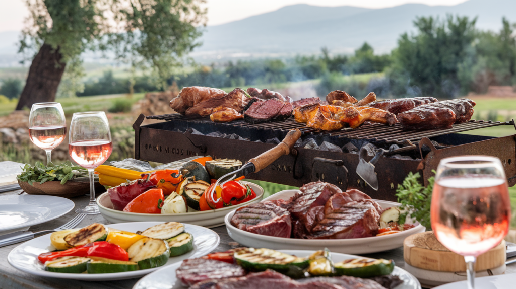 Vinho rosé combina com churrasco servido ao ar livre com cortes variados