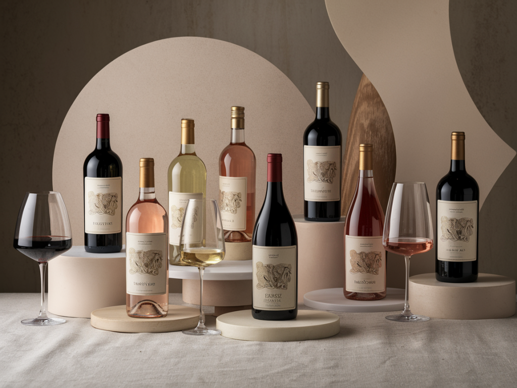 Seleção dos Melhores Vinhos do Mundo por Cor e Estilo Tradicional em taças e garrafas sobre mesa elegante