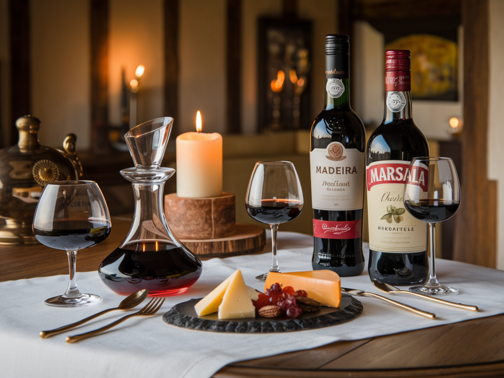 Seleção dos Melhores Vinhos Fortificados e Licorosos do Mundo com taças e acompanhamentos