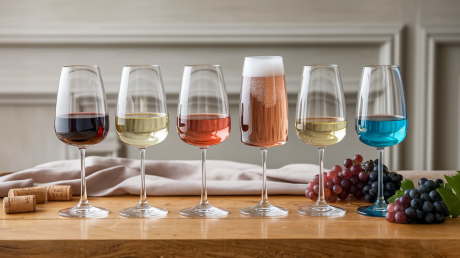 Variedade de taças com diferentes tipos de vinho