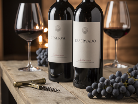 Comparação entre garrafas de vinho reserva ou reservado em ambiente acolhedor.